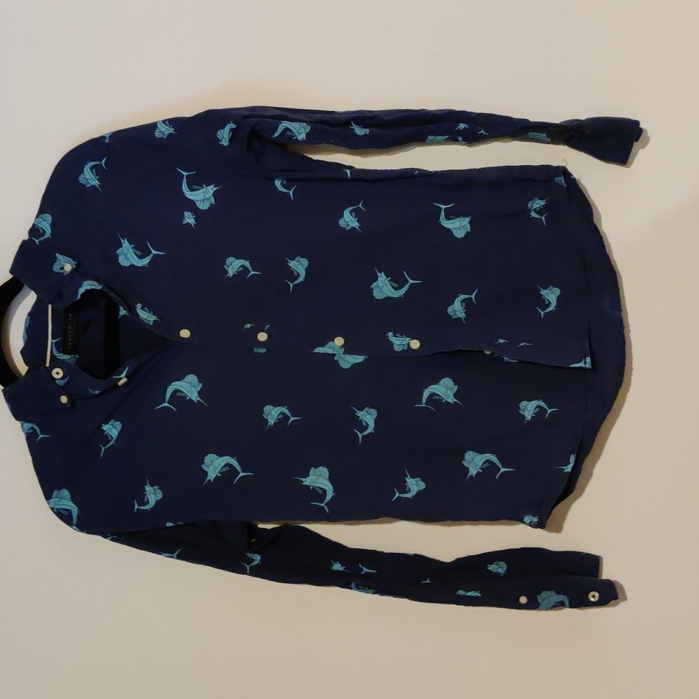 Aeropostale Men's Blue Swordfish Long Sleeved Shirt Size S